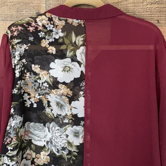 Shein Curve Two-toned Floral Button Down Sheer Long Sleeve Blouse Size 4XL 4X - Picture 7 of 9